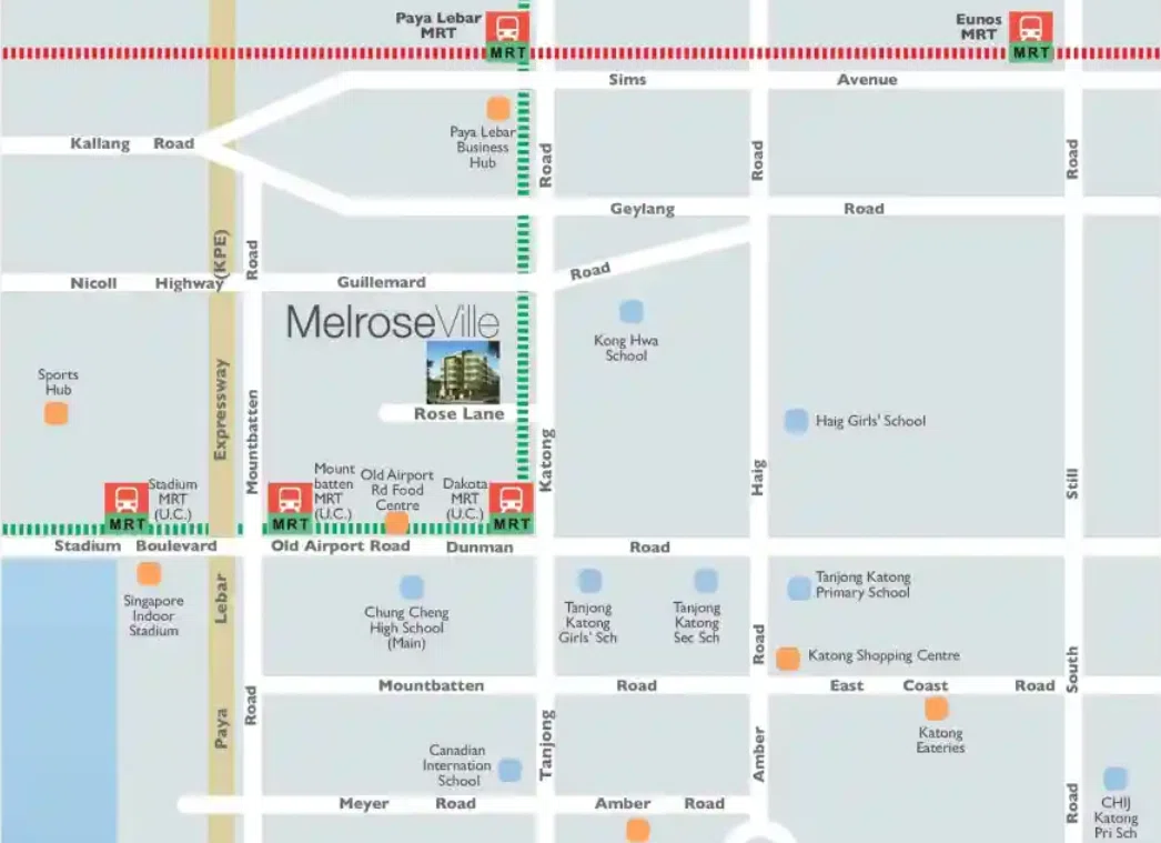 Geylang properties for sale: List some MRTs around Melrose Ville for home buyers for reference