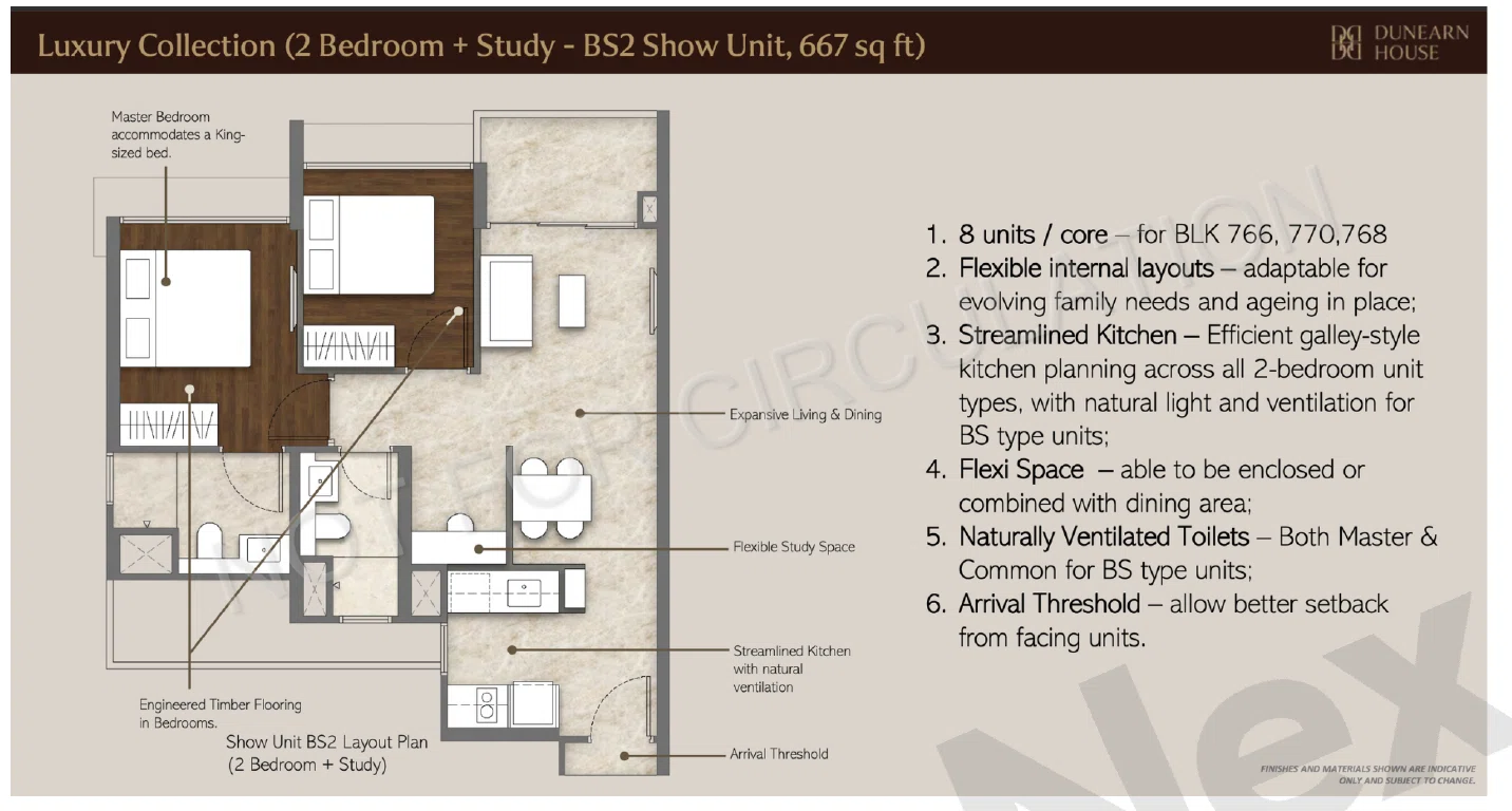 Dunearn House 2 Bedroom Study Floor Plan
