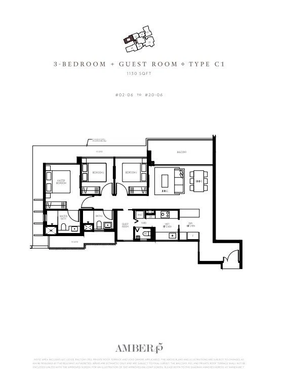 Amber 45 3 Bedroom + Guest Room - Type C1