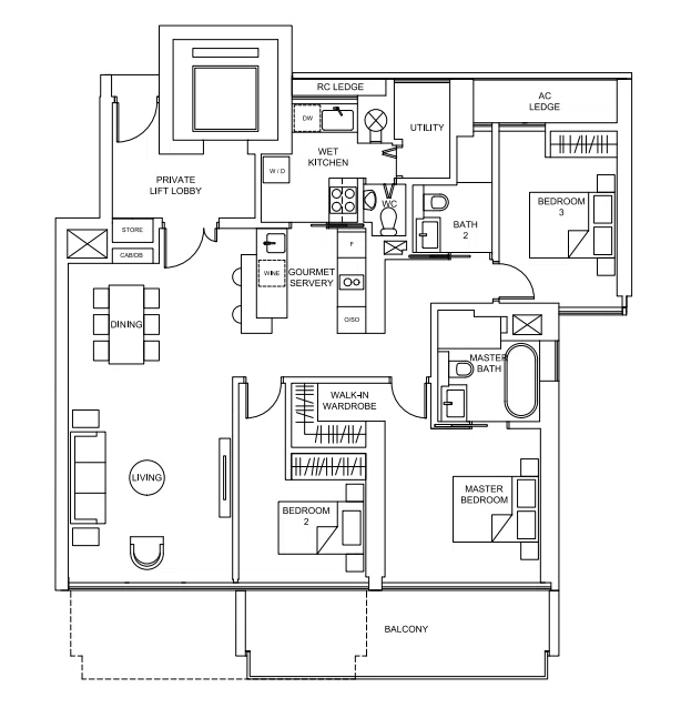 Condominium - Marina Bay Residence 3 Bedrooms + Balcony for Sale