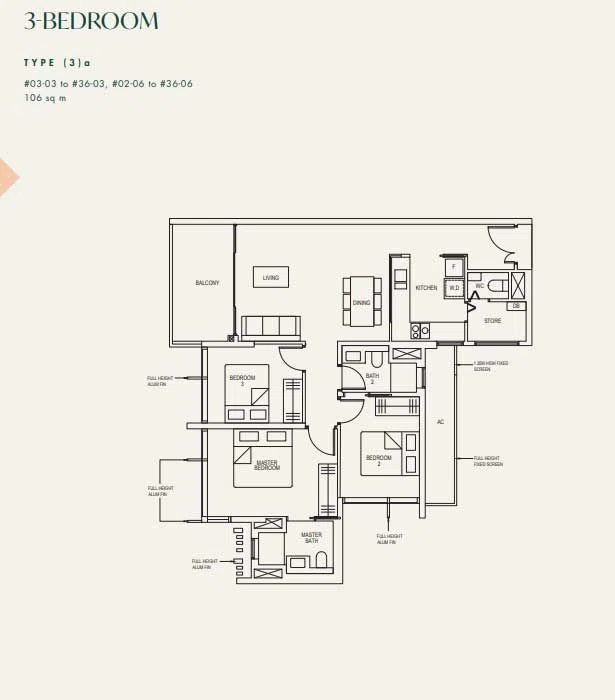 The Avenir 3 Bedroom - 1141 sqft
